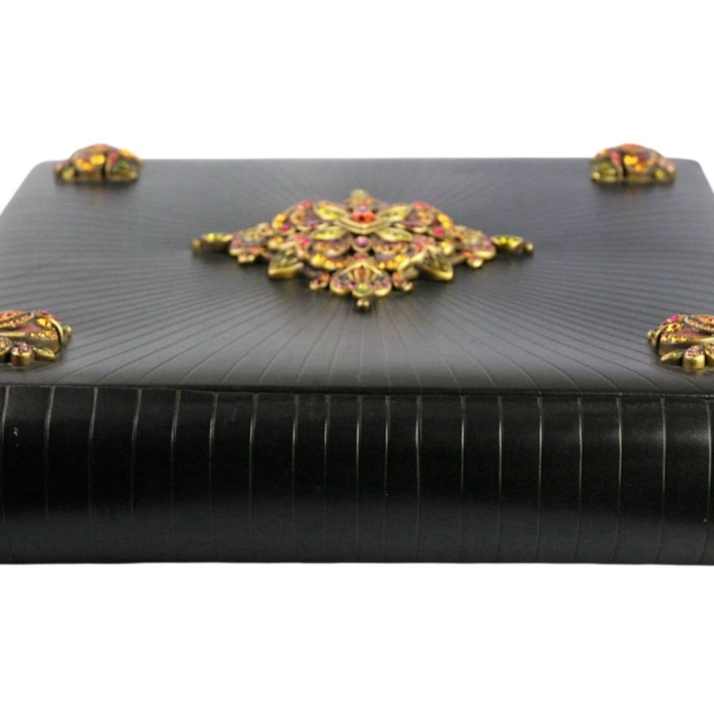 JAY STRONGWATER BLACK LEATHER MEDALLION PHOTO ALBUM 12" X 13" SWAROVSKI